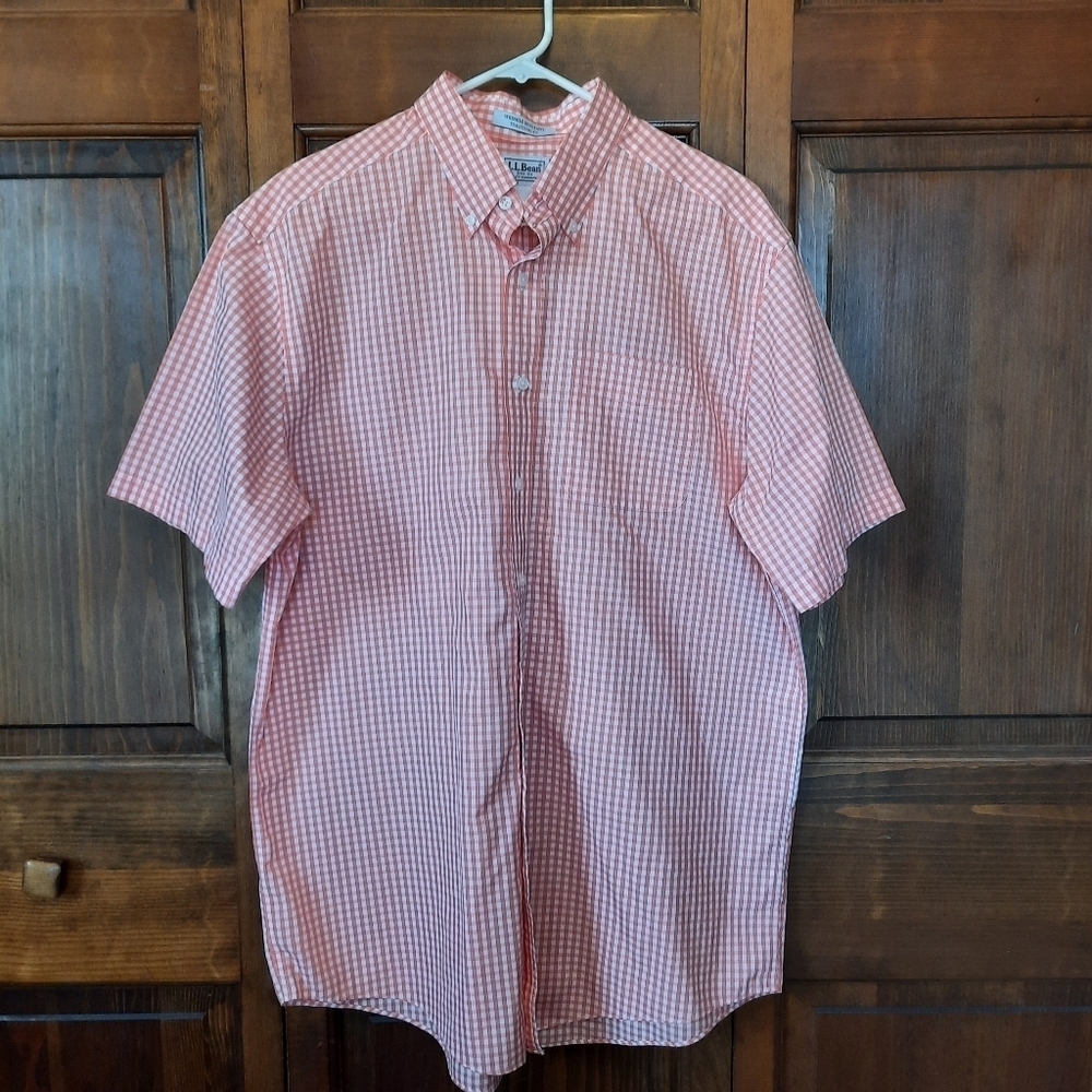 NWOT L.L. Bean Traditional Fit Wrinkle Resistant Orange Gingham Button Up Shirt